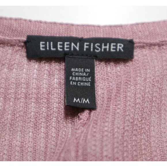 Eileen Fisher Size M Organic Linen Tencel Open Cardigan Fine Knit Rose Quartz - Picture 9 of 10